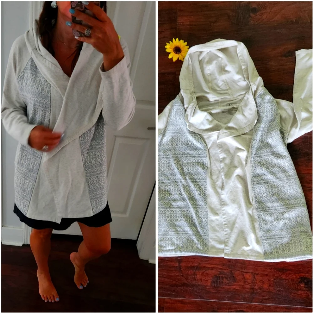 L.L. Bean Gray Hoodie Open Cardigan ☔️🩵 - Picture 3 of 10